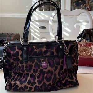 Coach print bag with shoulder strap and accessory